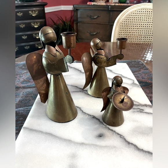 Vintage Brass Angel Candle Holders from Mexico - Set of 3 - Picture 4 of 16